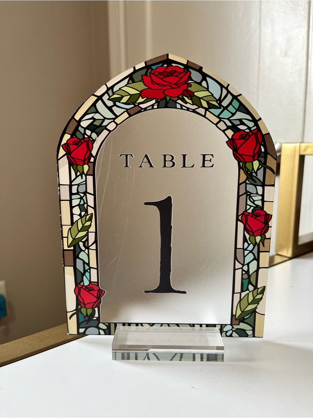 Stained Glass Acrylic Rose Table Number Signs 1-12